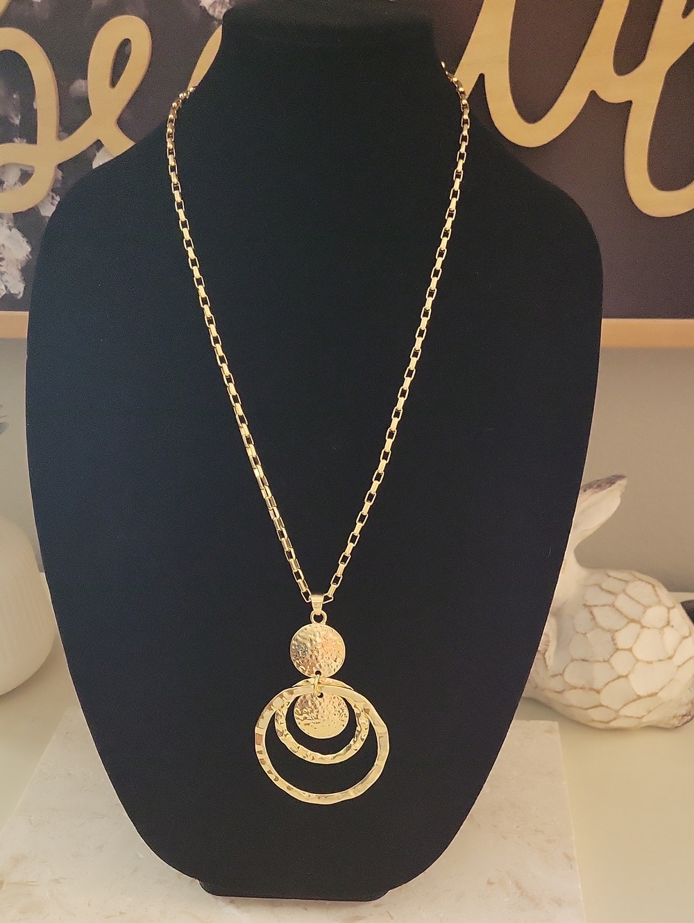 Source Unknown Gold Hammered Circle Drop Necklace - Women Jewelry